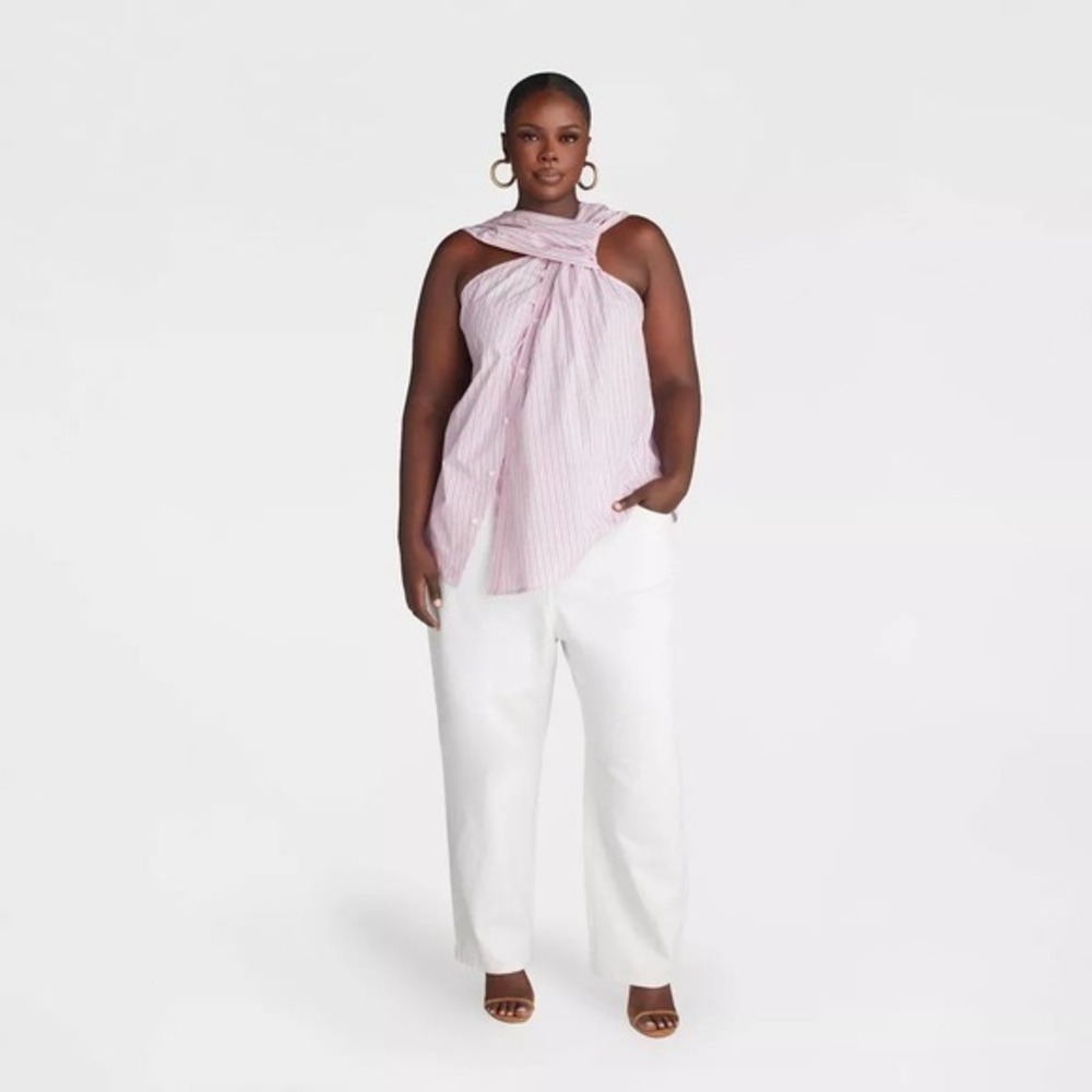 KBB by KAHLANA Target M Medium The Twist Neck Shirt Pink Striped Sleeveless Top - Picture 9 of 9